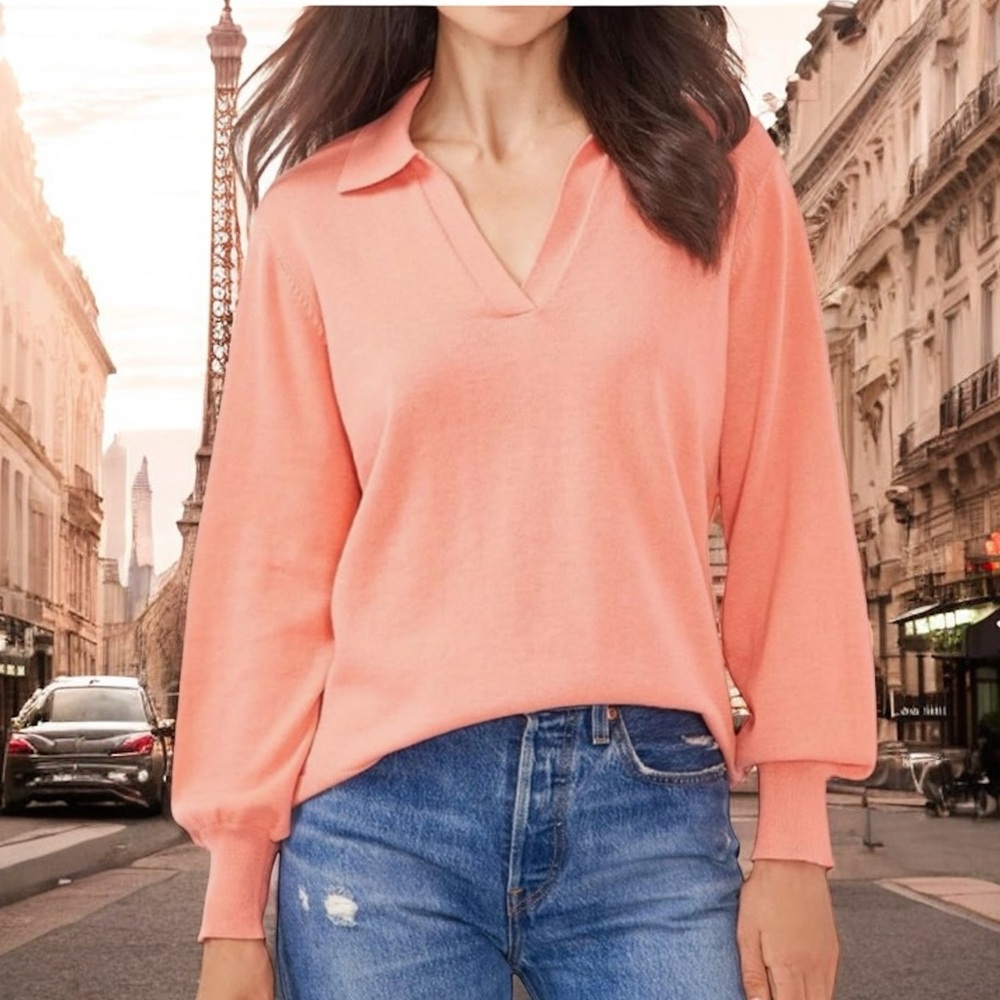 Vince Camuto Ladies Pullover Collared Sweater Coral Color Size Medium NWT